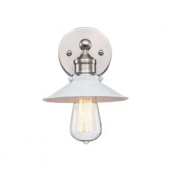 Glenhurst 1-Light White and Brushed Nickel Indoor Industrial Farmhouse Wall Sconce Light Fixture with Metal Shade by Hampton Bay -Hampton Bay Sales white and brushed nickel hampton bay vanity lighting 20511 wh bn c3 1000