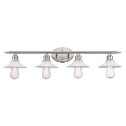 Glenhurst 4-Light White and Brushed Nickel Industrial Farmhouse Bathroom Vanity Light Fixture with Metal Shades by Hampton Bay -Hampton Bay Sales white and brushed nickel hampton bay vanity lighting 20514 wh bn 77 1000