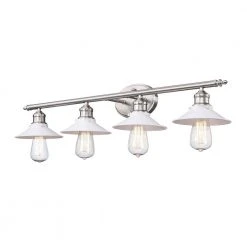 Glenhurst 4-Light White and Brushed Nickel Industrial Farmhouse Bathroom Vanity Light Fixture with Metal Shades by Hampton Bay -Hampton Bay Sales white and brushed nickel hampton bay vanity lighting 20514 wh bn c3 1000