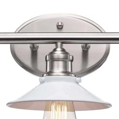 Glenhurst 3-Light White and Brushed Nickel Industrial Farmhouse Bathroom Vanity Light Fixture with Metal Shades by Hampton Bay -Hampton Bay Sales white and brushed nickel hampton bay vanity lighting hd 8003 wh bn 44 1000