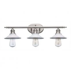 Glenhurst 3-Light White and Brushed Nickel Industrial Farmhouse Bathroom Vanity Light Fixture with Metal Shades by Hampton Bay