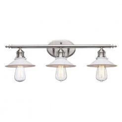 Glenhurst 3-Light White and Brushed Nickel Industrial Farmhouse Bathroom Vanity Light Fixture with Metal Shades by Hampton Bay -Hampton Bay Sales white and brushed nickel hampton bay vanity lighting hd 8003 wh bn 77 1000