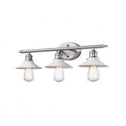 Glenhurst 3-Light White and Brushed Nickel Industrial Farmhouse Bathroom Vanity Light Fixture with Metal Shades by Hampton Bay -Hampton Bay Sales white and brushed nickel hampton bay vanity lighting hd 8003 wh bn c3 1000
