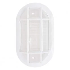 Nautical Oval White LED Outdoor Bulkhead Light Frosted Glass Lens Corrosion Weather Resistant Non-Metallic Base by Hampton Bay -Hampton Bay Sales white hampton bay bulkhead lights 504071010 4f 1000