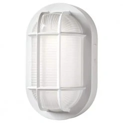 Nautical Oval White LED Outdoor Bulkhead Light Frosted Glass Lens Corrosion Weather Resistant Non-Metallic Base by Hampton Bay