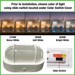 Nautical Oval White LED Outdoor Bulkhead Light Frosted Glass Lens Corrosion Weather Resistant Non-Metallic Base by Hampton Bay -Hampton Bay Sales white hampton bay bulkhead lights 504071010 66 1000