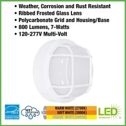 Nautical Round White LED Outdoor Bulkhead Light Frost Glass Lens Corrosion Weather Resistant Non-Metallic Base (4-Pack) by Hampton Bay -Hampton Bay Sales white hampton bay bulkhead lights 504081010 4pk 40 1000