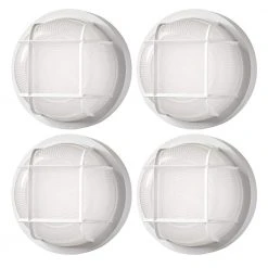 Nautical Round White LED Outdoor Bulkhead Light Frost Glass Lens Corrosion Weather Resistant Non-Metallic Base (4-Pack) by Hampton Bay