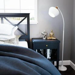 Turin 62 in. White and Wood Grain Floor Lamp by Hampton Bay -Hampton Bay Sales white hampton bay floor lamps hdp15139 44 1000