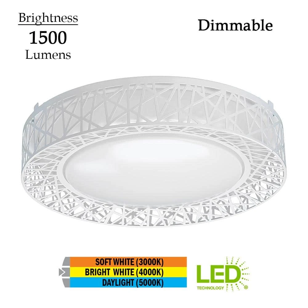 Birds Nest Design 15 in. Round White Selectable LED Flush Mount Ceiling Light 1500 Lumens Dimmable 3000K 4000K 5000K by Hampton Bay 4 Birds Nest Design 15 in. Round White Selectable LED Flush Mount Ceiling Light 1500 Lumens Dimmable 3000K 4000K 5000K by Hampton Bay - Image 4