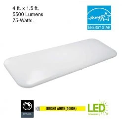 49 in. x 18 in. Rectangular Light Fixture LED Flush Mount High Output 5500 Lumens Smooth Acrylic Lens Kitchen Lighting by Hampton Bay -Hampton Bay Sales white hampton bay flush mount lights 54645141 40 1000