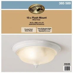 15 in. 3-Light White Dome Flush Mount with White Glass Shade by Hampton Bay -Hampton Bay Sales white hampton bay flush mount lights jo407h c3 1000