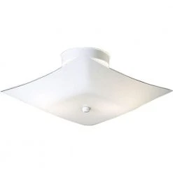 12 in. 2-Light White Flush Mount with Square White Glass by Hampton Bay