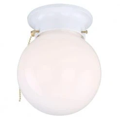 6 in. 1-Light White Globe LT Flush Mount with Pull Switch by Hampton Bay