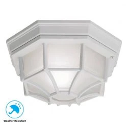 10.5 in. White 1-Light Outdoor Ceiling Flush Mount with Frosted Glass Shade by Hampton Bay -Hampton Bay Sales white hampton bay outdoor flush mount lights hb7072p 06 40 1000