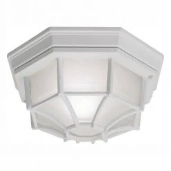 10.5 in. White 1-Light Outdoor Ceiling Flush Mount with Frosted Glass Shade by Hampton Bay