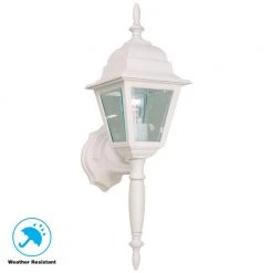 19.75 in. White 1-Light Outdoor Wall Lamp with Clear Beveled Glass Shade by Hampton Bay -Hampton Bay Sales white hampton bay outdoor sconces hb7023p 06 1d 1000