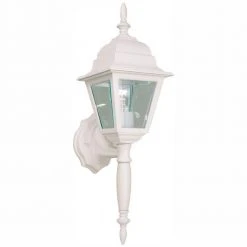 19.75 in. White 1-Light Outdoor Wall Lamp with Clear Beveled Glass Shade by Hampton Bay